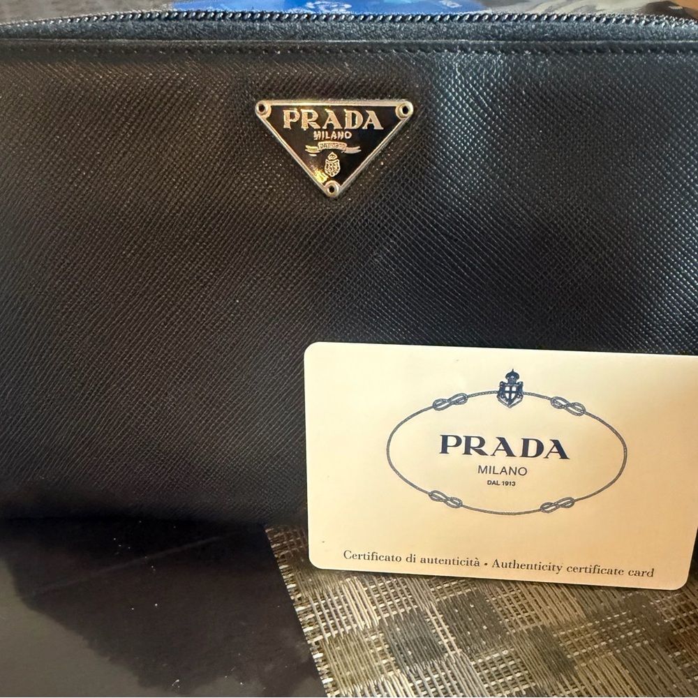 Authentic Prada Large Saffiano Leather Zip around Wallet with COA